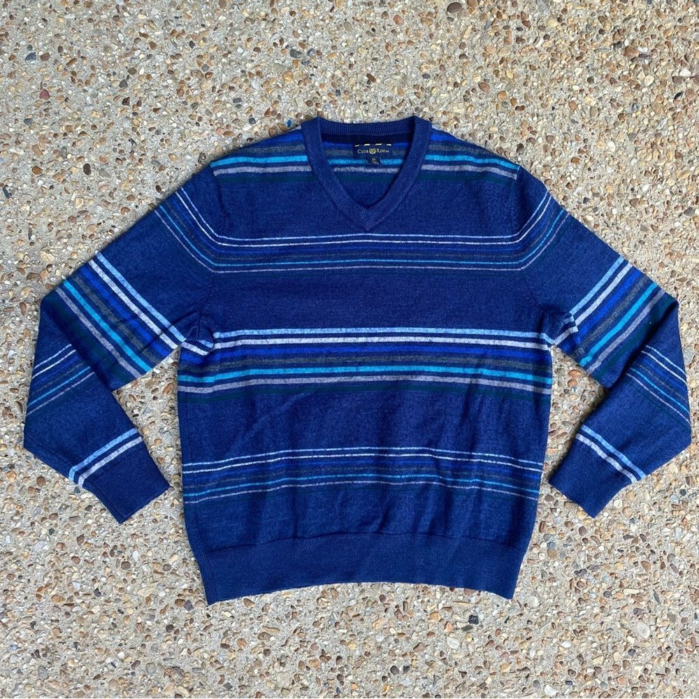 Club Room Men's Merino Wool Blend Striped Sweater Size M